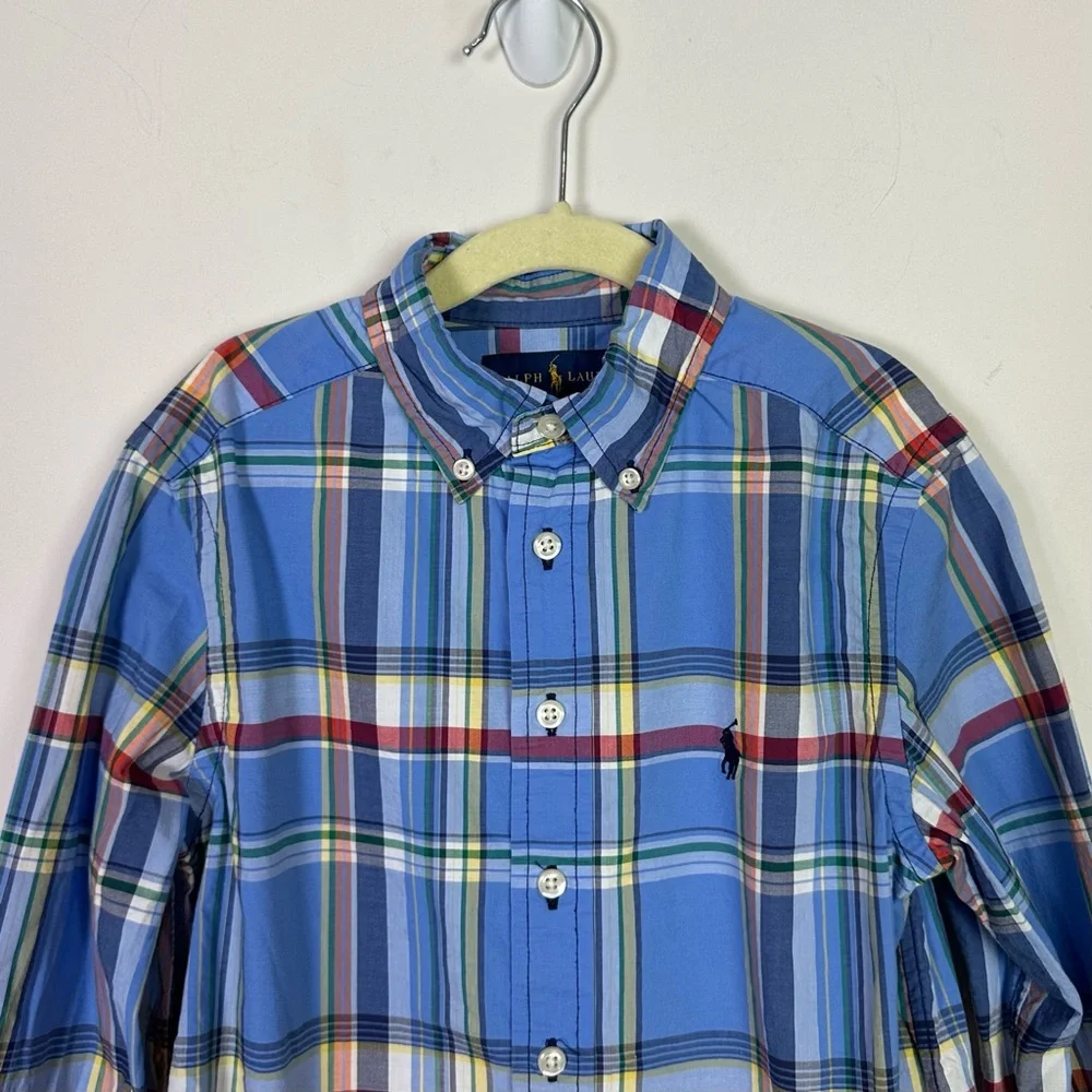 Ralph Lauren Boys Multi Color Plaid Button Down Dress Shirt Size 8